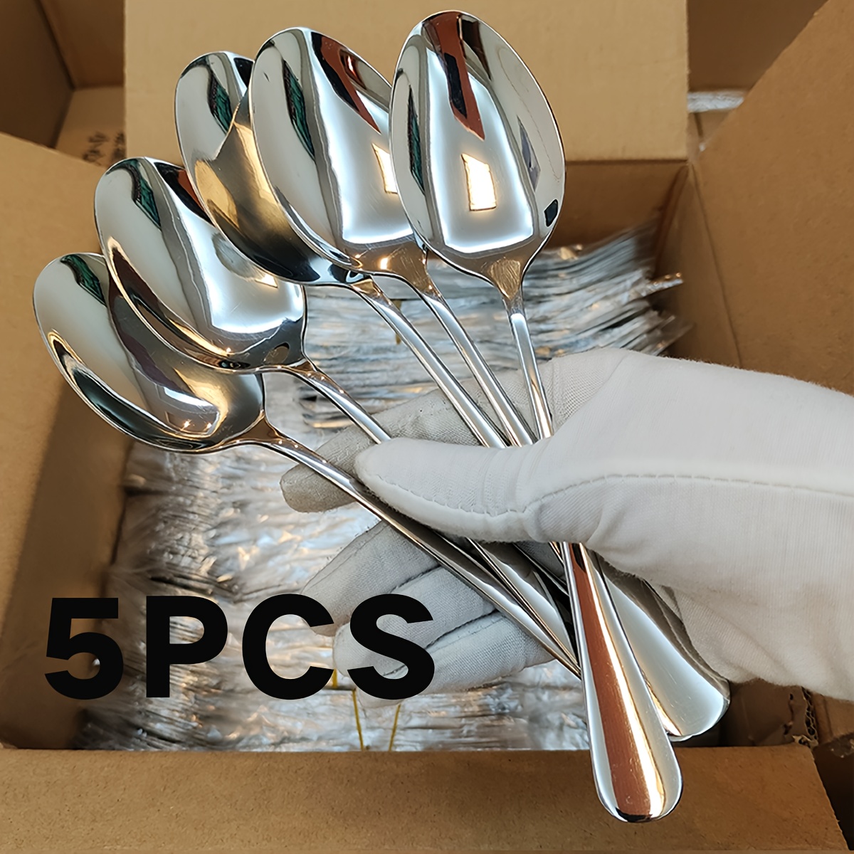 TEMU 3/5pcs Stainless Steel Table Spoon, 7.9 Inch Serving Spoon, Durable Metal Spoon, Soup Spoon, Large Table Spoon, Mirror Polished And Dishwasher