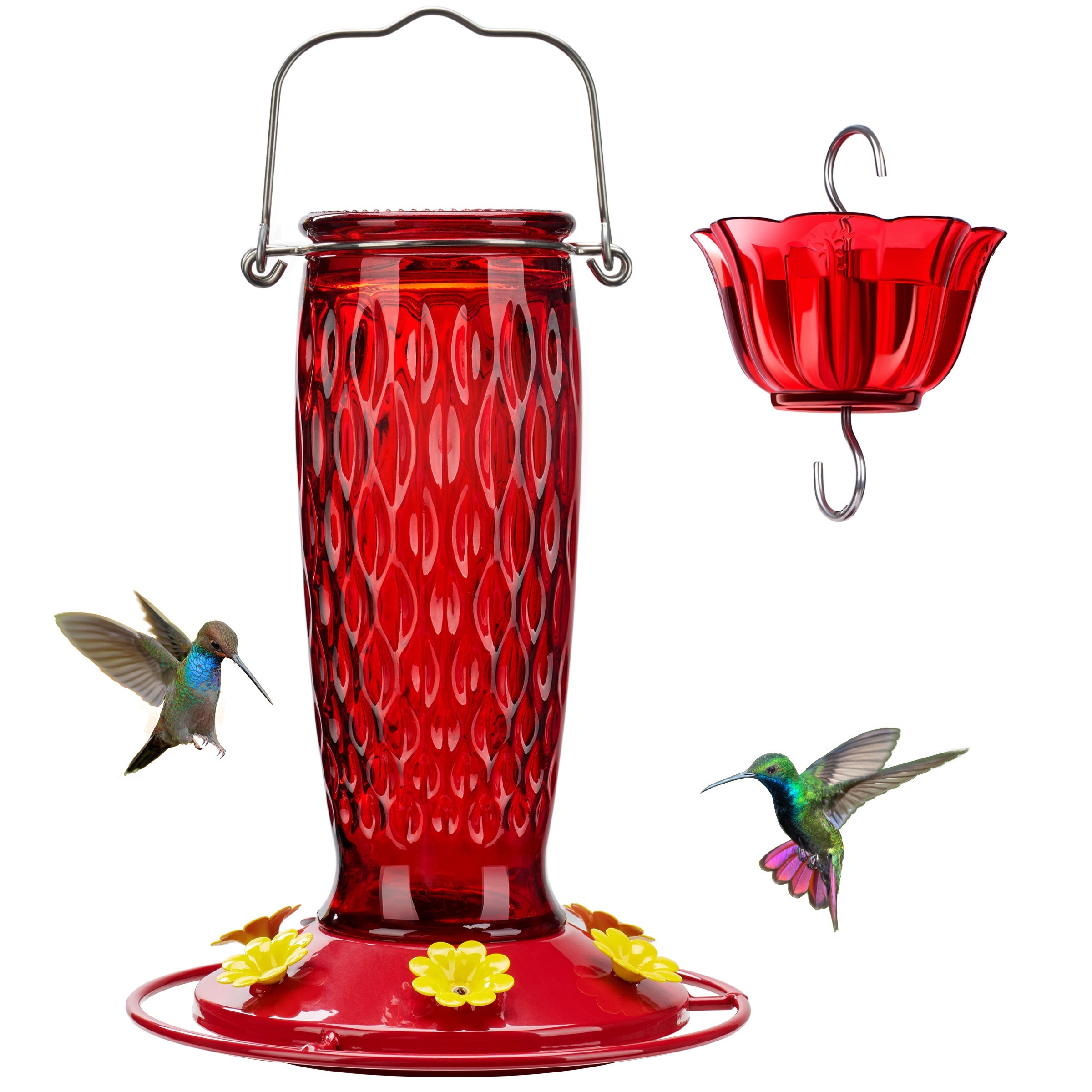 

Kingsyard Glass Hummingbird Feeder For Outdoors Hanging, Feeder With 6 Feeding Ports & Ant Moat, Leak-proof