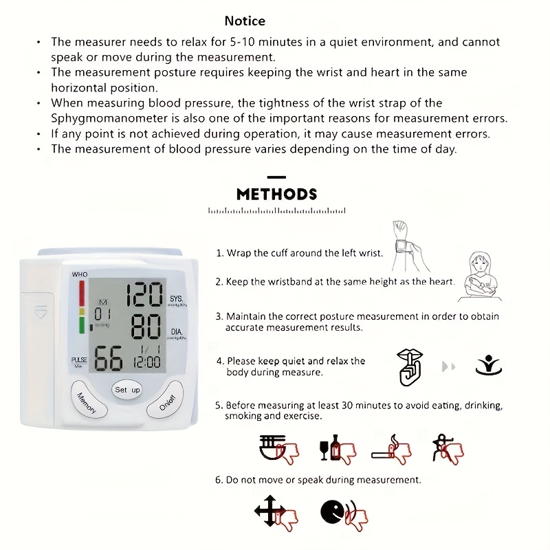 2pcs   kun automatic digital wrist   with adjustable cuff heart rate monitor who   certified portable design   for   management ck 101s   for home userfriendly interface clear display screen Product details 7