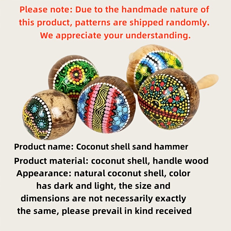 Handmade Painted Coconut Shell Sand Cone, Professional Percussion Accompaniment Instrument, Orff Percussion Sand Hammer, Suitable for Stage Playing, Accompaniment, Party, KTV, Best Gift for Holiday Gift Giving, Ktv Entertainment, Party Instrument, Cultural Instrument, Artistic Percussion, Quality Craftsmanship, Durable Construction, Rhythm Tool, Musical Accessory, Party Hosts, Music Performers