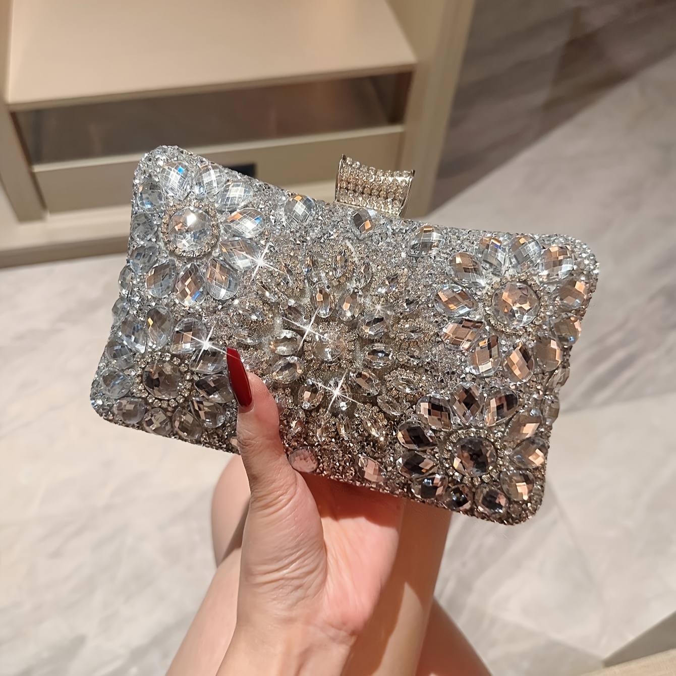 

Luxury Sparkling Rhinestone Clutch Bag For Women, Golden Or Silver Gray Evening Bag, Formal Party Handbag, Wedding Gift, Bridal Party