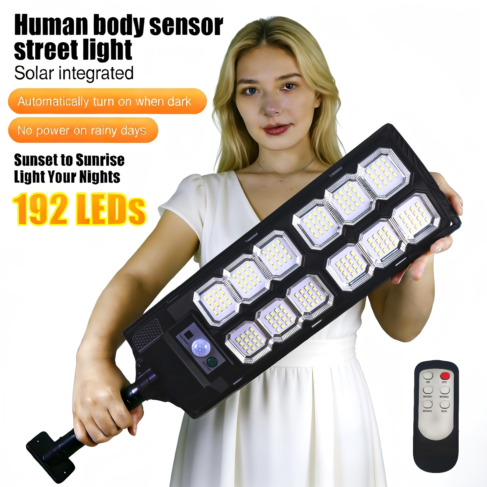 prekės paveikslėlis   ryškus saulės energijos gatvės žibintas/led prožektorius/sieninis šviestuvas su nuotolinio valdymo pultu ir judesio jutikliu – automatiškai įsijungia nuo sutemų iki aušros, nuimamas,   terasoms/sodams/viloms/komercinėms erdvėms