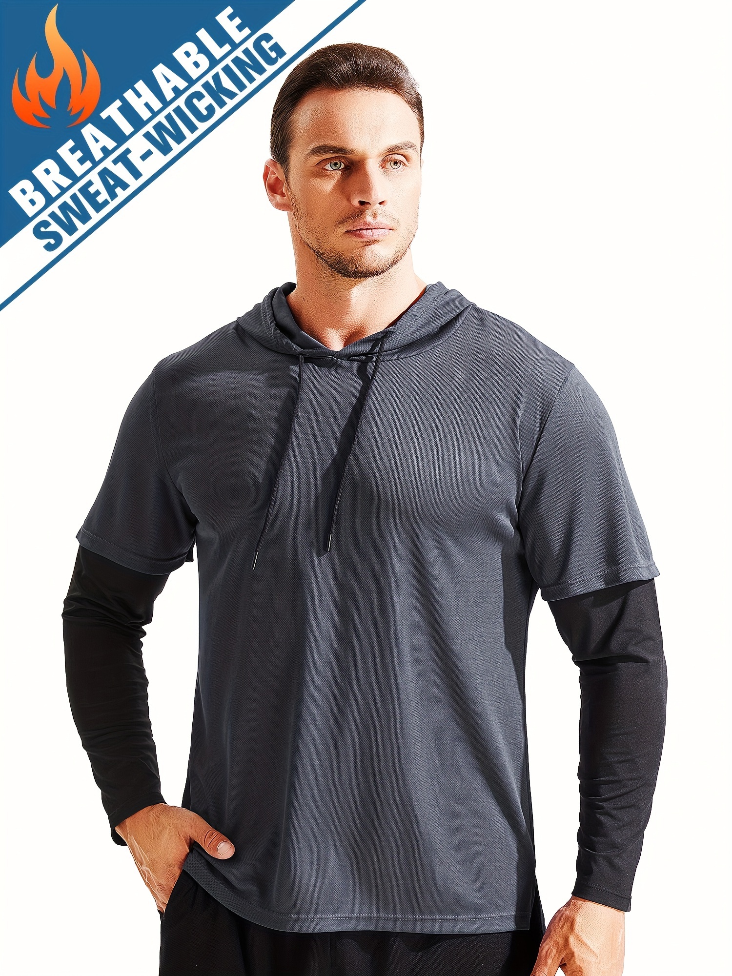 Pull-over Homme Séchage Rapide Sweat Absorbant avec Capuche, Vêtement de  Musculation Toutes pour Course à Pied, Basketball, Haltérophilie - Main Image