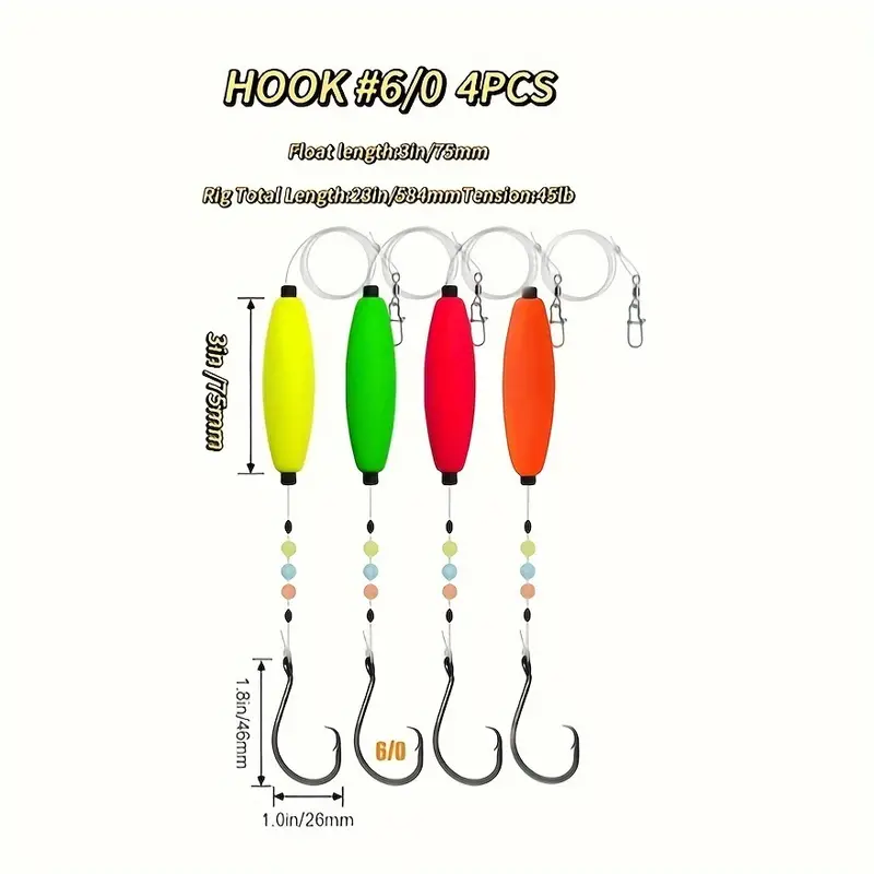 4pcs Catfish Float Rigs With 6/0 Circle Hooks, Peg Floats Catfishing  Tackle, Santee Rig