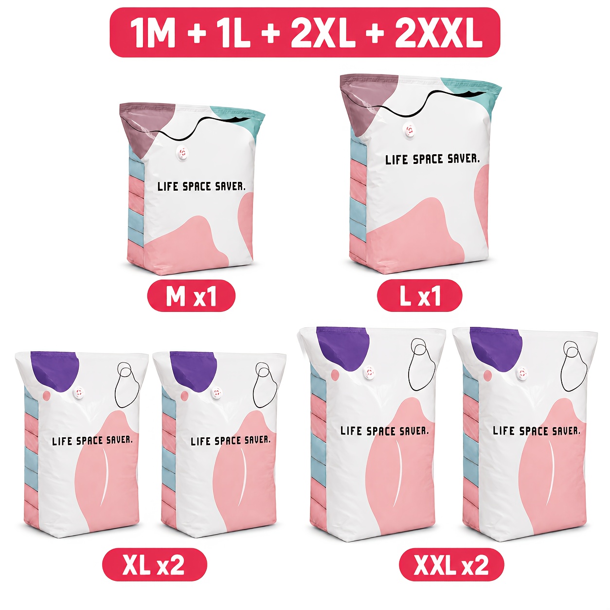TEMU 6pcs Pump-free Compression Storage Bags, Reusable No-vacuum Space Saver Bags For Clothes, Comforters, Quilts & Bedding, Press-to-compress Travel