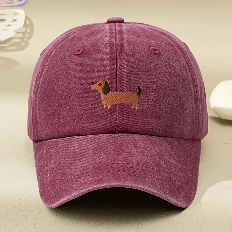 TEMU Gorra de béisbol lavable con bordado de perro salchicha Gorra de béisbol bordada para exteriores Gorra de béisbol delgada y desgastada de verano