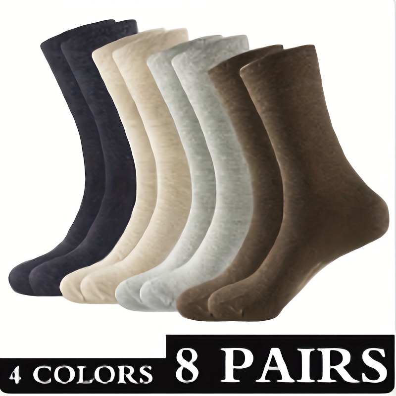 

8 Pairs Of 98% Cotton Solid Dress Crew Socks For Business And Casual Men Socks