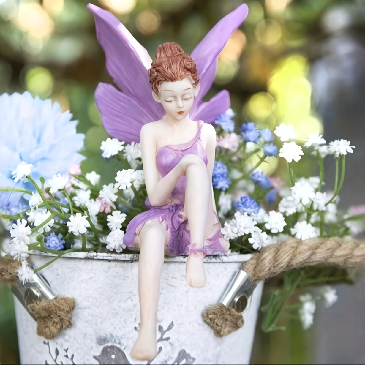 TEMU 1pc Resin Fairy Garden Sculpture, Sitting Winged Fairy Statue For Home Decor And Garden Decoration