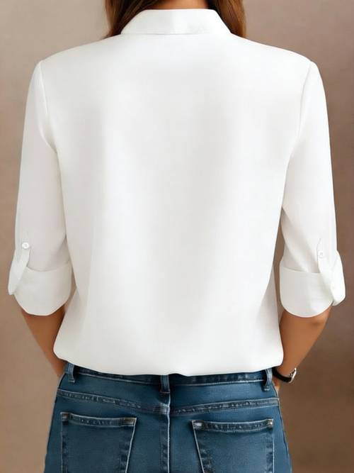 damen-top in übergröße, neues elegantes einfarbiges modisches alltags-shirt-t-shirt mit knopfleiste