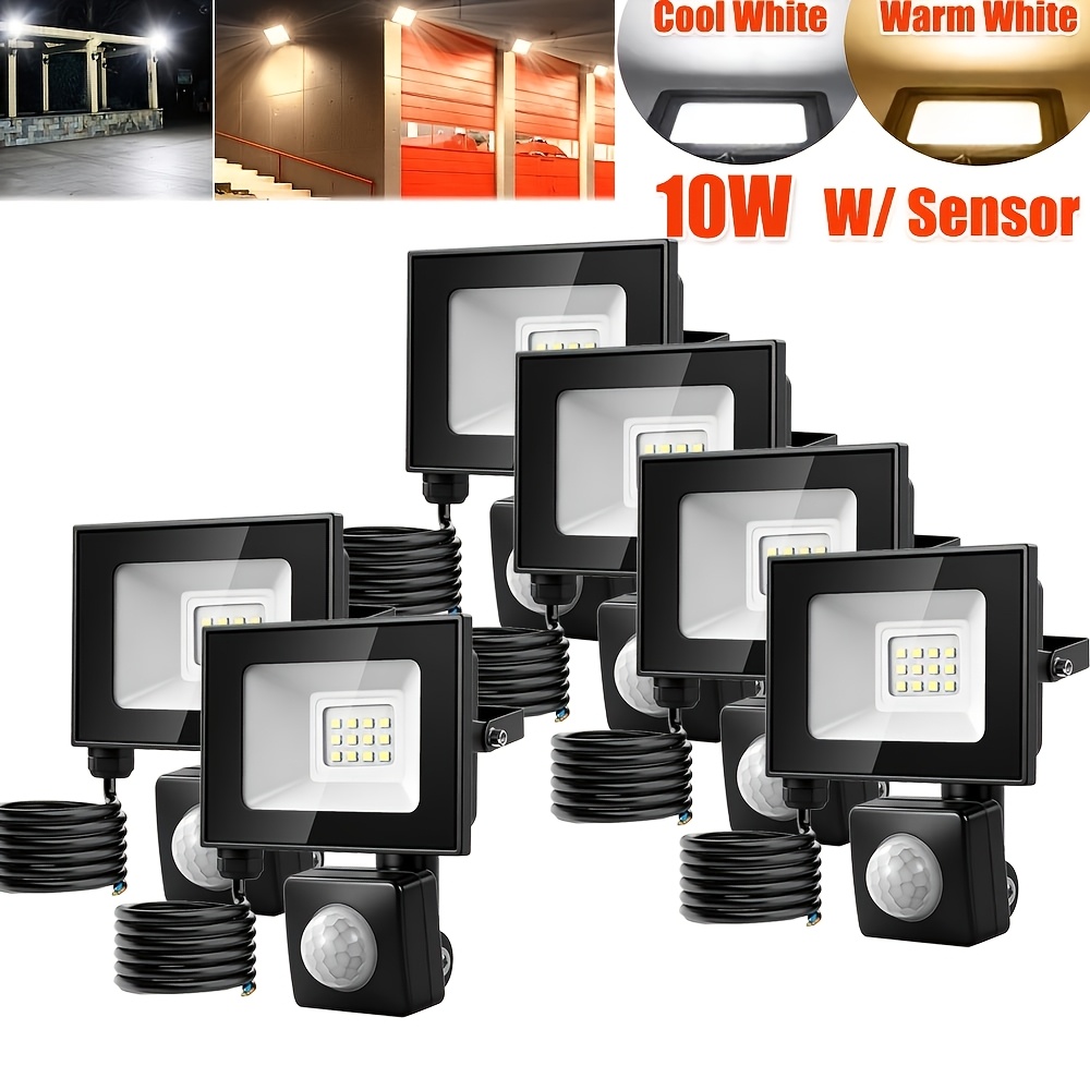 Image of 6pcs 10w Led Floodlight Outdoor Motion Sensor, 10x11x2.7cm Led Sensor Security Light, Led Flood Light, Cool White/warm White, Adjustable 180° Bracket, For Garden, Garage, Yard, Backyard, Workshop