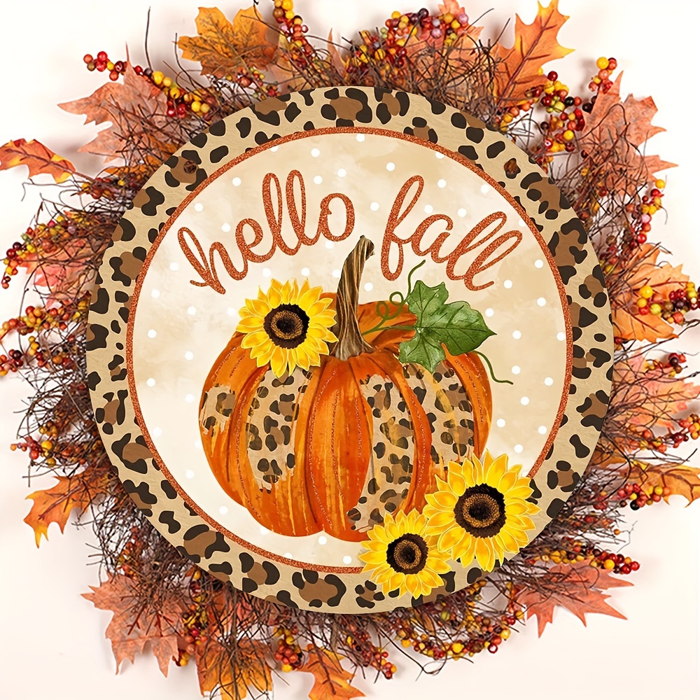 

Hello Fall" Pumpkin Wreath Wooden Sign - Vintage 8x8 Inch Wall Art For Home, Porch & Window Decor | Perfect Holiday Gift For Women Fall Decorations For Home