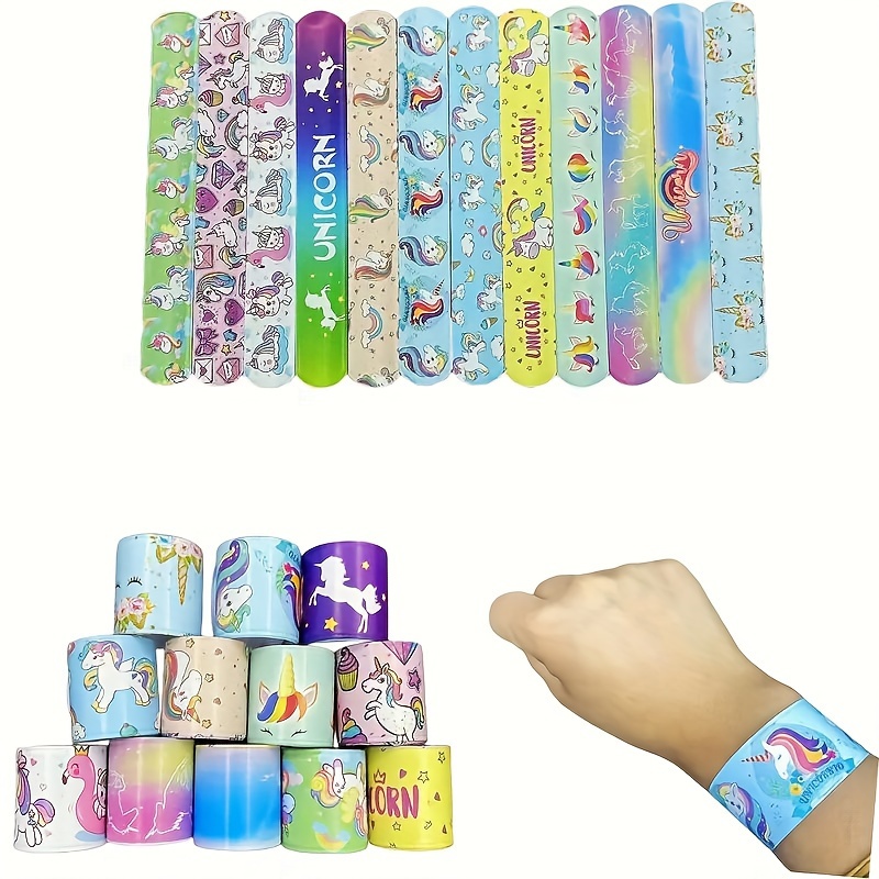 

12pcs Rainbow Cute Slap Bracelets Cute Snap Bands Wristband Toys For Boys Girls Cute Party Bag Fillers Classroom Prizes Party Favors Birthday Gift