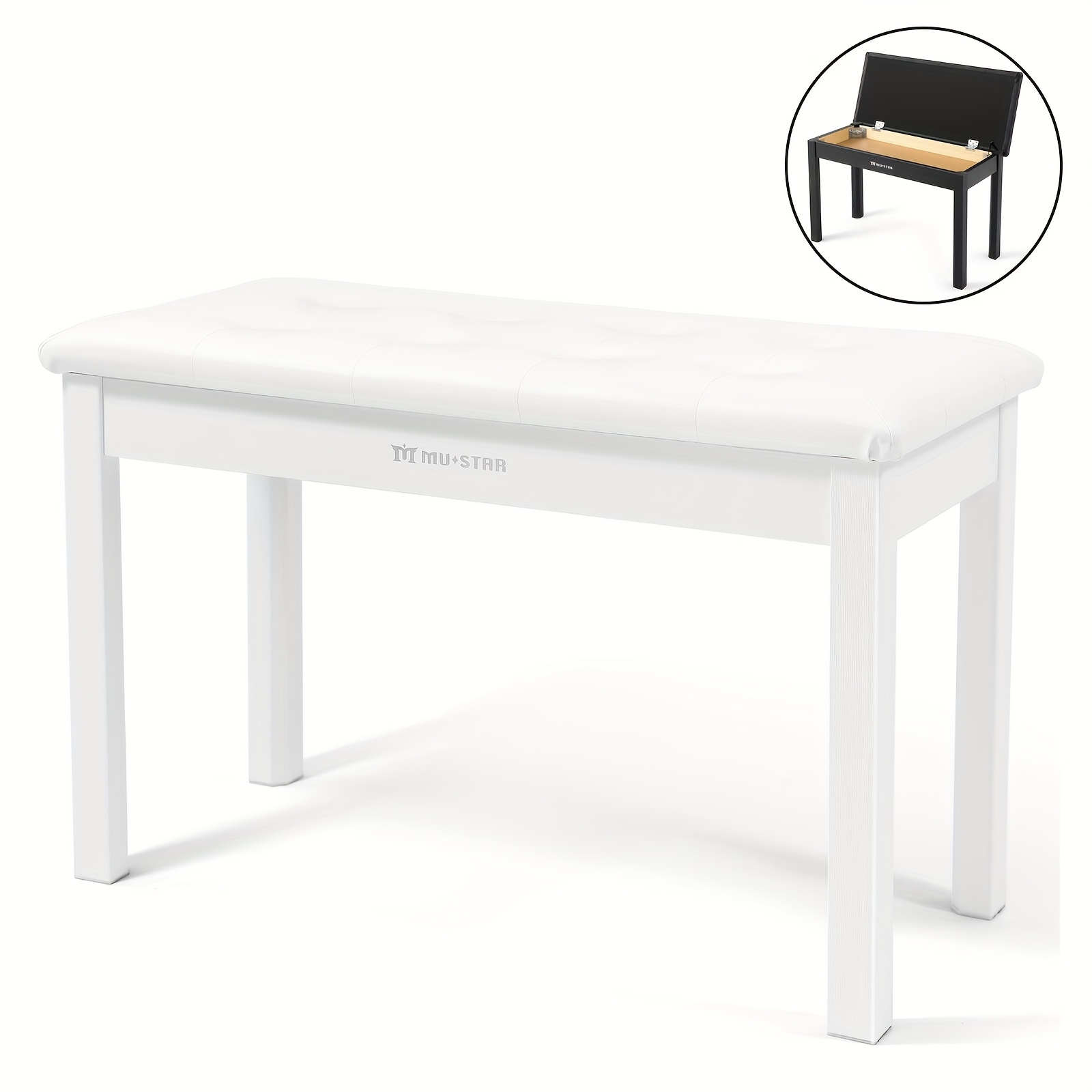 Mustar Piano Stool With Storage, 74cm Large Seat Solid Wood Keyboard Bench, Made Of Soft Faux Leather