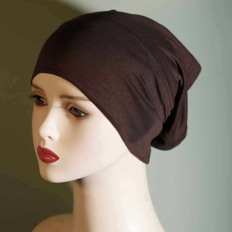 

Elegant Dark Brown Undercap For Women - Breathable Polyester, Wide Brimmed Tube Hat With Lace Trim, Ramadan & , Hand-washable