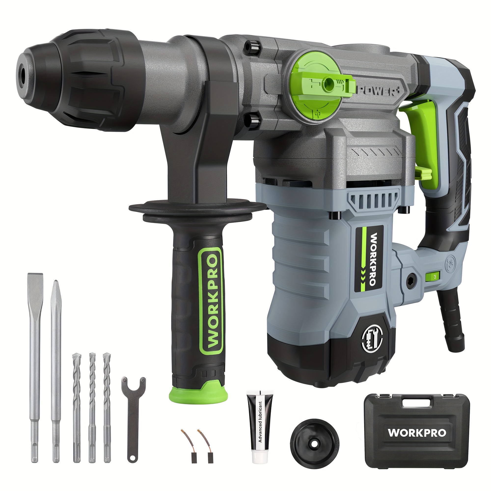 

Rotary Hammer Drill - Workpro -1/4 Inch Sds-plus Rotary Hammer Drill, 12.5amp, Heavy Duty Corded Version For Concrete Chipping Rotomartillo, 5 Sds-plus Bits