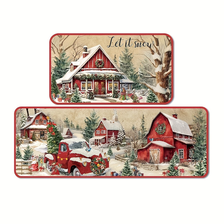 

2pcs Christmas & Hut Mat Set - , , Polyester Backing For Dining & (15.7"x23.6" / 15.7"x47.2")