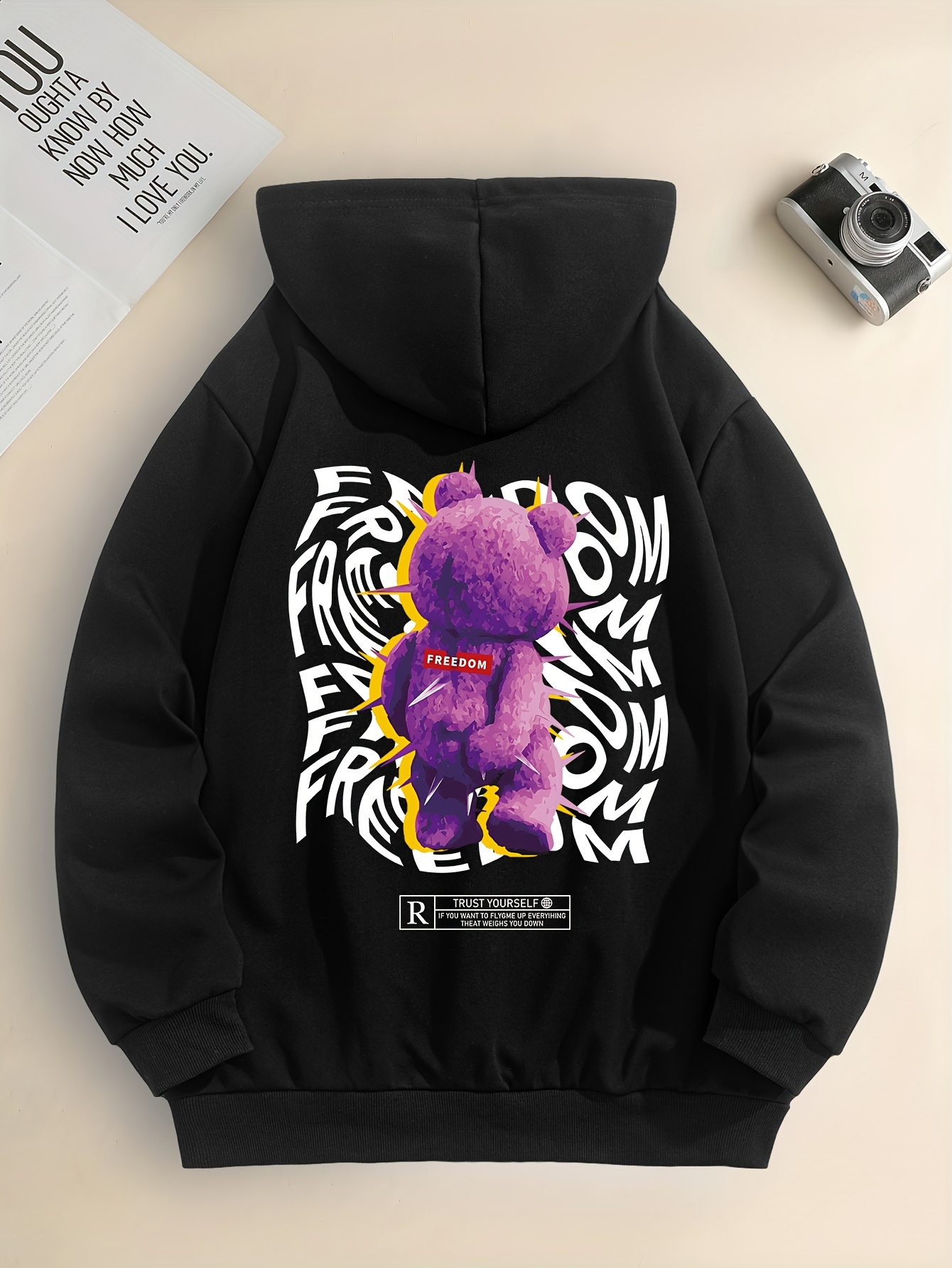 unisex street style teddy bear print hoodie cotton blend Temu