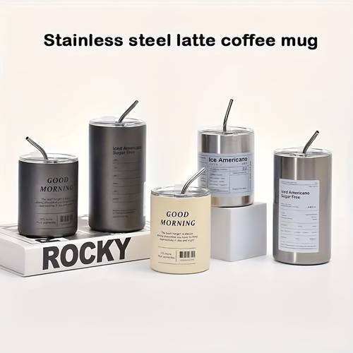 1pc stainless steel insulated coffee mug with lid straw 11 8oz 20 3oz double walled vacuum insulation for hot cold drinks summer beverages kitchen essentials unique birthday gifts coffee cup