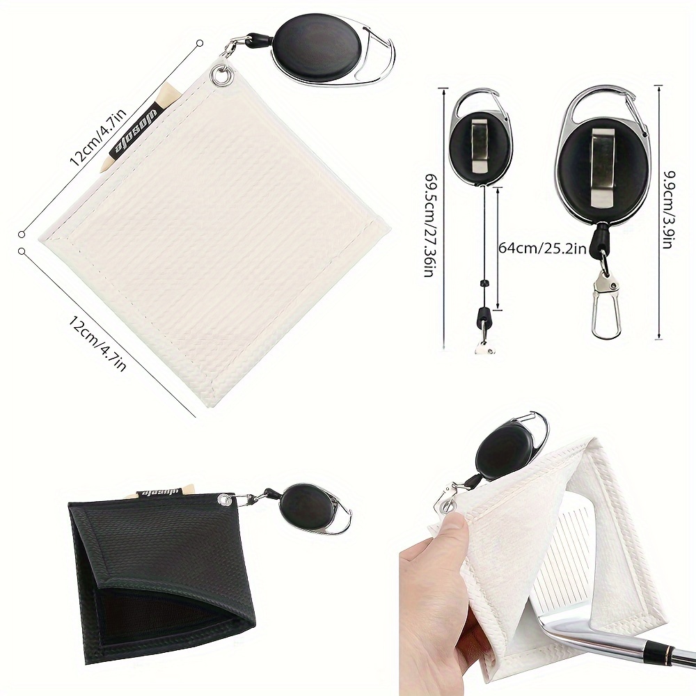 

1pc 12*12cm Golf Towel For Golf Ball And Club, Pu Leather Outside And Soft Terry Inside, Super Soft Golf Towel With Retractable Key Chain Clip, Can Hold 1 Golf Tee
