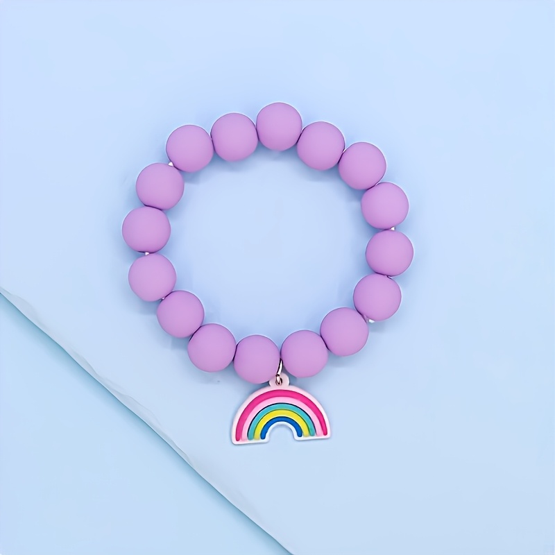 3pcs Cute Unicorn Rainbow Beaded Elastic Bracelets Set for Girls