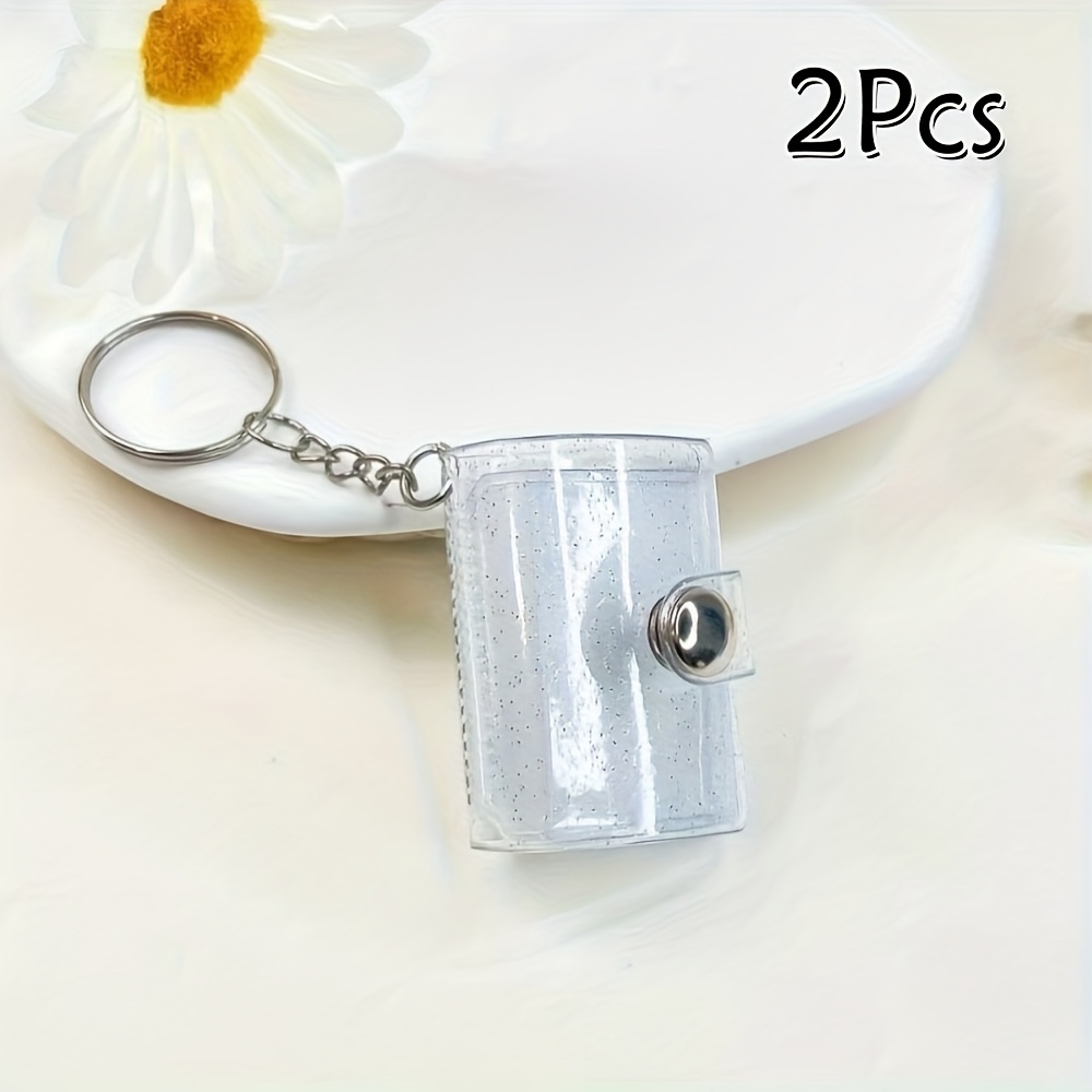 TEMU 2pcs 16 Sheets 1-inch Glitter White Mini Photo Album Keychain, Women's Novelty Keychain Easy Insert-type Document Storage Album Christmas Women