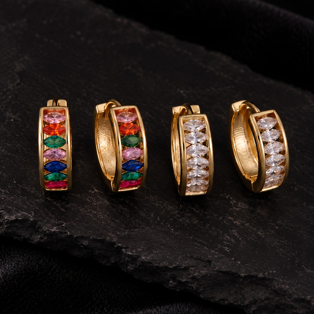 6pcs Elegant Marquise-Cut Cubic Zirconia Hoop Earrings Set