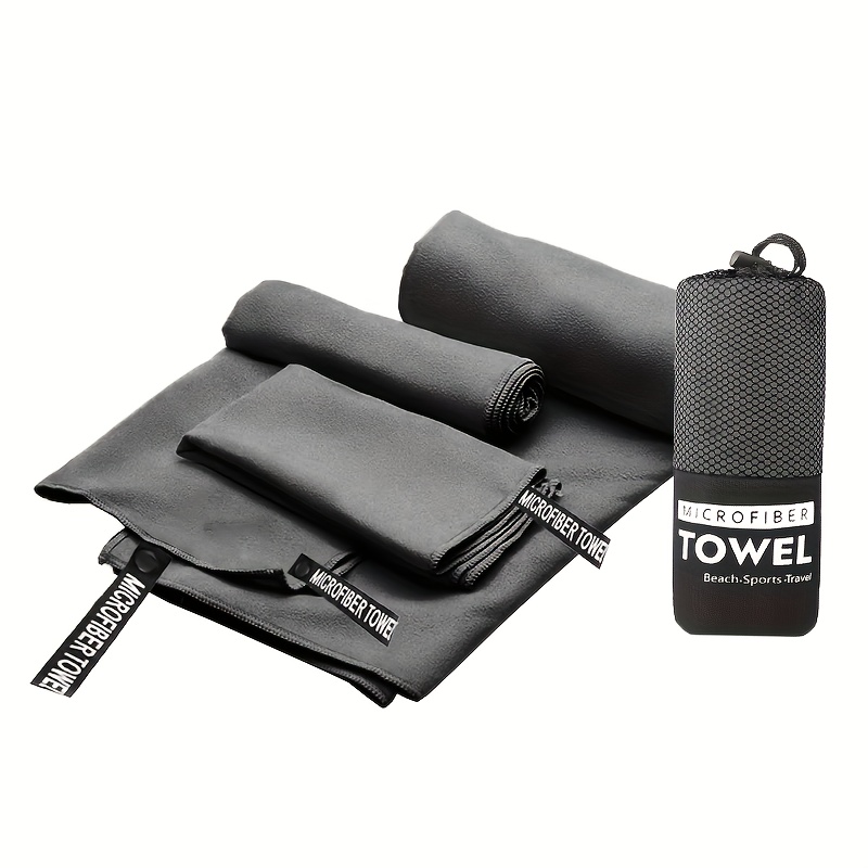 TEMU 3pcs Double Sided Camping Towel Set Ultra Absorbency Quick Drying Lightweight Compact Comfortable Breathable Mesh Storage Bag Included Sizes