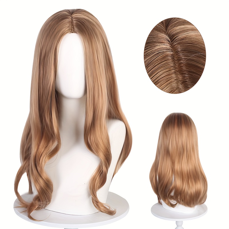 Image of Anime Cosplay Wigs For Men And Women, Versatile Button Net 60cm Light Brown Medium Temperament Long Curly Hair, Holiday Play, Comic Cons, Christmas, Halloween, And Other Universal Wigs