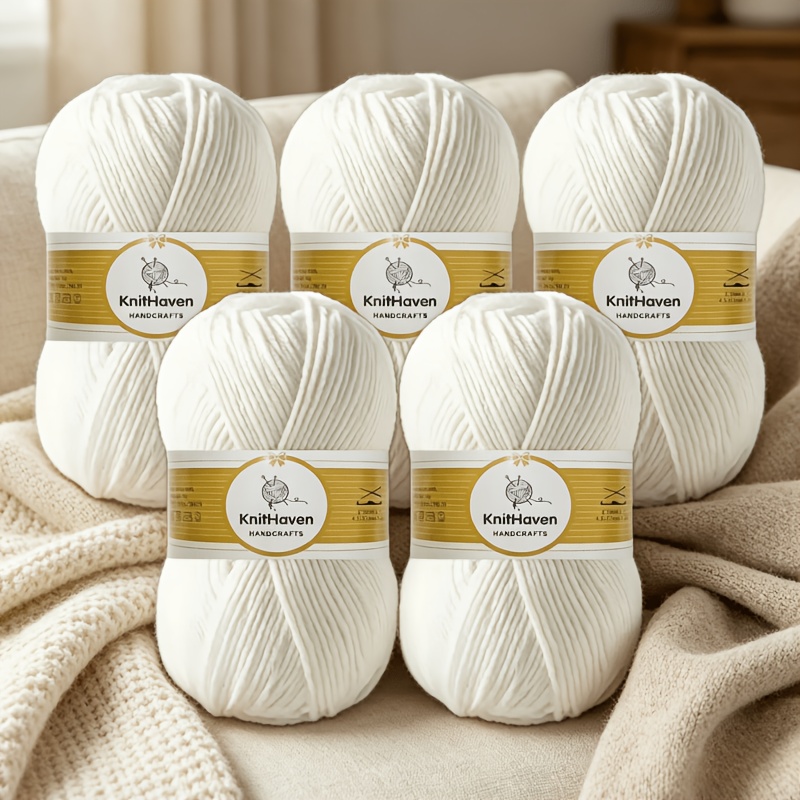 TEMU 5-ball (250g Total) Solid Color Acrylic Yarn Suitable For Knitting & Crochet - Medium-weight Hand-knitted Thread For Beginners, Amigurumi Dolls,