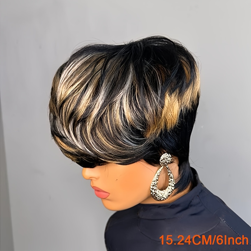 TEMU Chic Cut Wig For Women - Brazilian Human Hair, 150% Density, Straight, Non-lace, Natural Mixed , Ideal For Daily Use & , Hair Wig