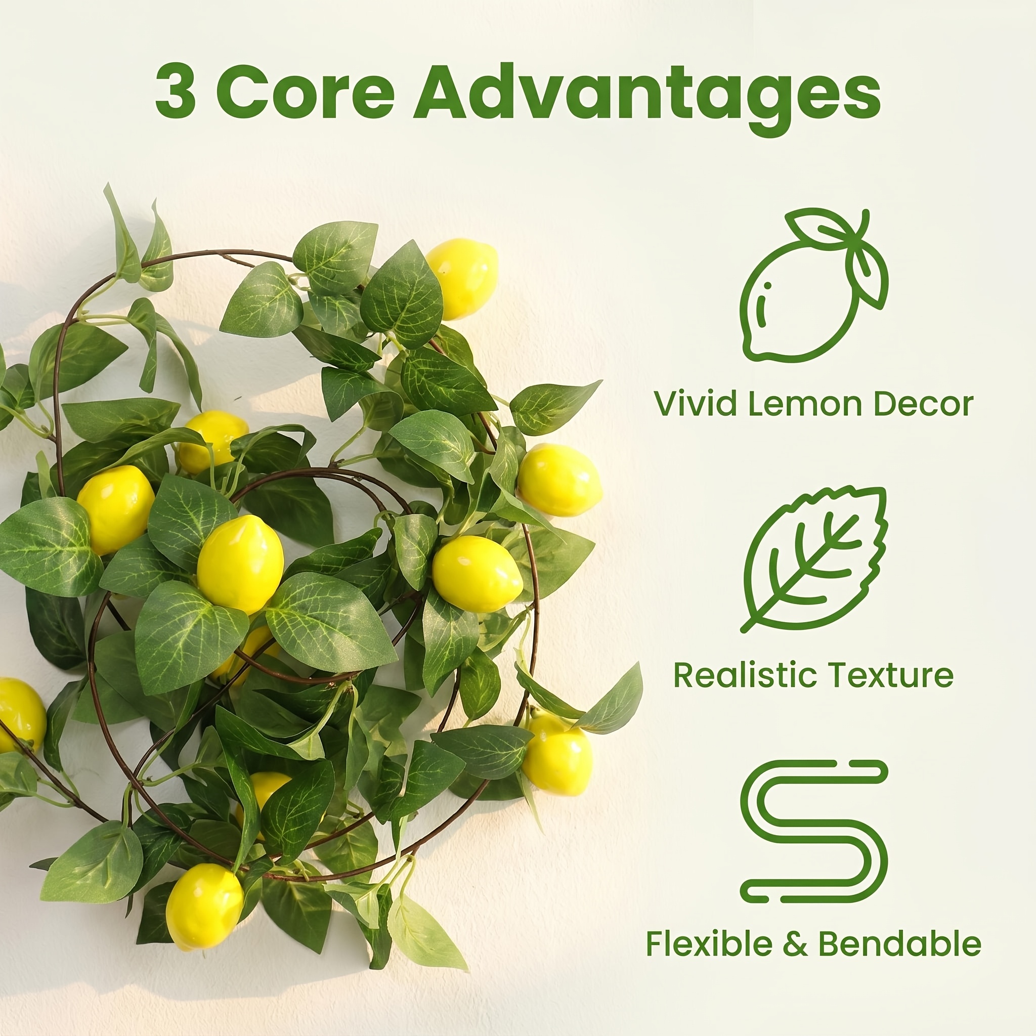 Image of Artificial Lemon Garland Faux Greenery Vine Hanging Fruit Rattan For Home Wall Wedding Party Decor Christmas Halloween