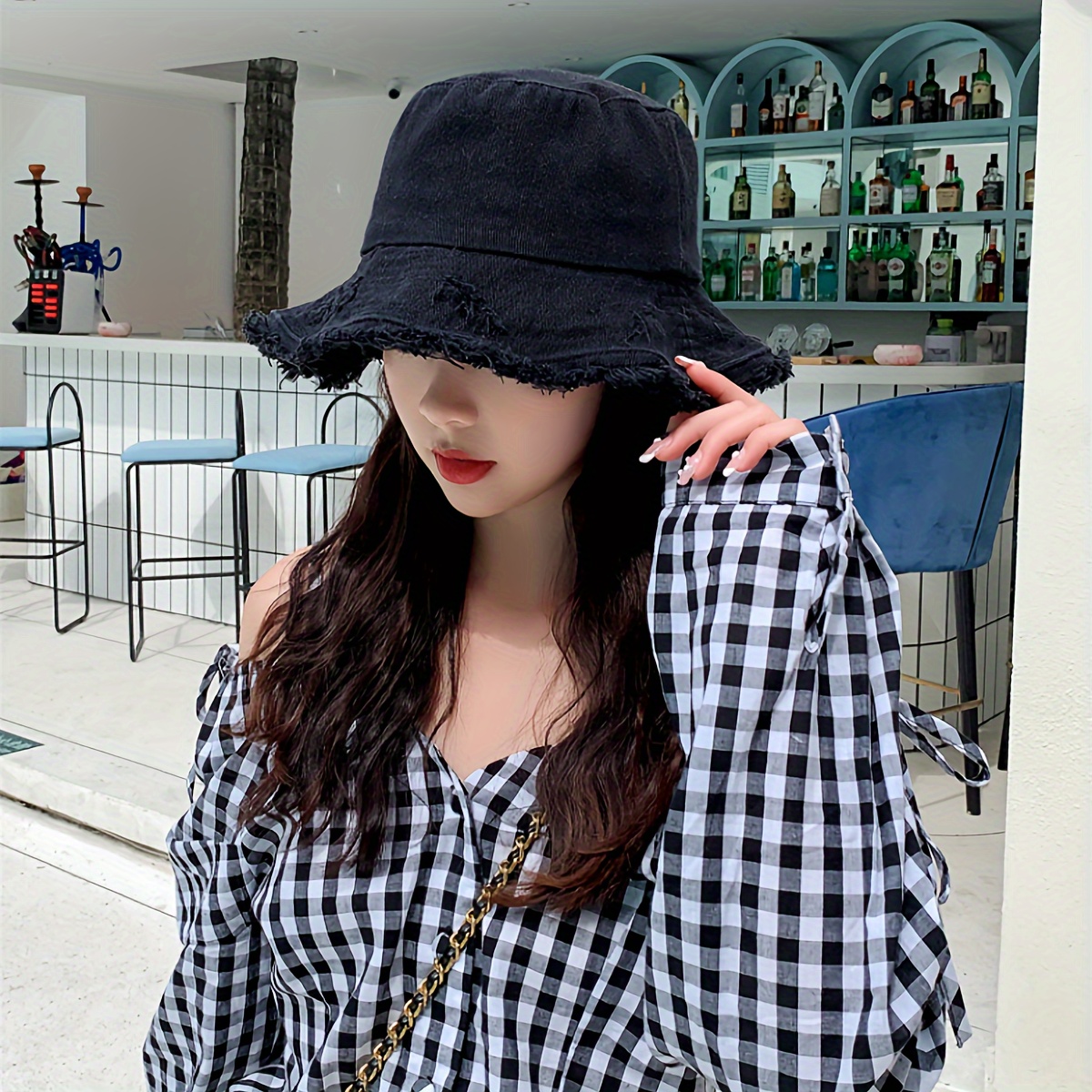 Stylish Ripped Edge Bucket Hat Solid Color Casual - Temu