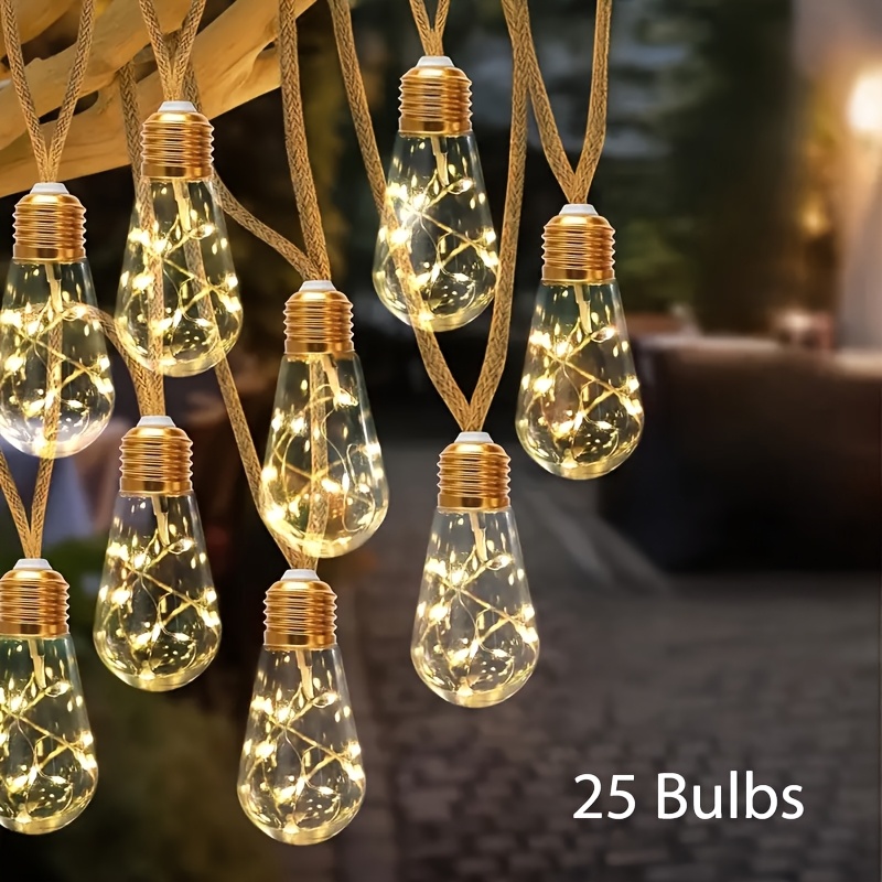 E-shop Solarbetriebene Lichterkette für den Außenbereich, erhältlich in 25/16/10 Glühbirnen-Optionen mit 8 Beleuchtungsmodi. Schaltet sich automatisch