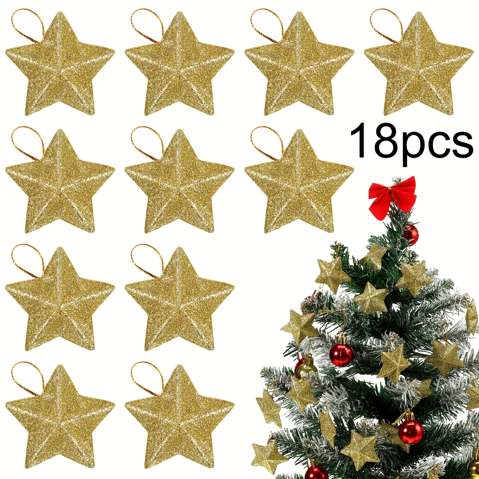 TEMU 18 pz Ornamenti a Stella Glitterate per Albero di Natale, Mini Appese, Decorazioni Natalizie in Plastica, Abbellimenti Festivi per Feste,