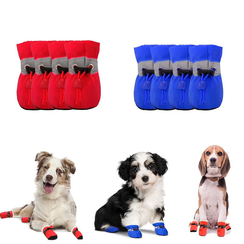 Adjustable Winter Dog Boots Cozy Fleece-Lined Pet Shoes with Paw  Protectors Straps for Small/Medium Breeds in Red, Blue, and Beige, Dog  Shoe