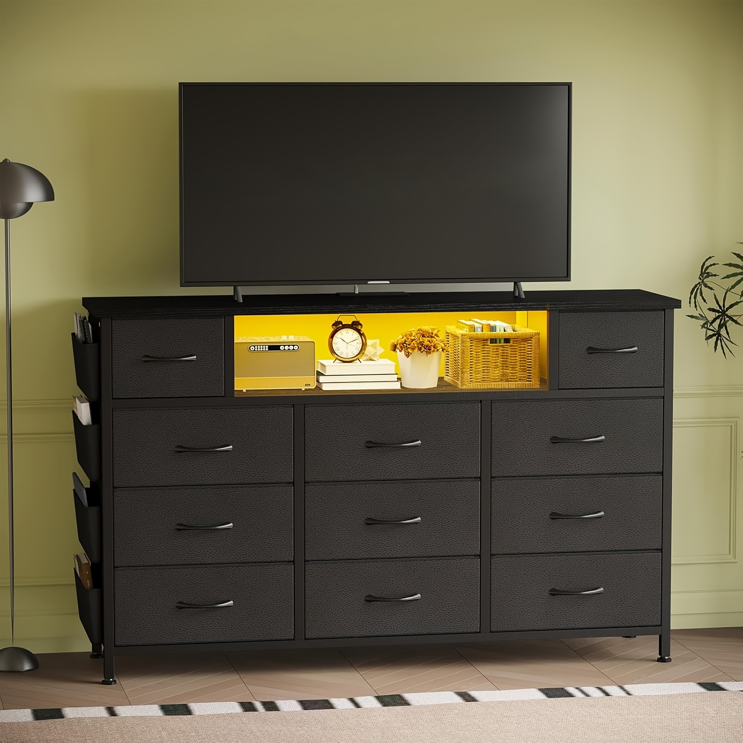 black and cream wedding dress WLIVE Minimalist 9-Drawer LED Large Storage Fabric Dresser TV Stand Black main image 1