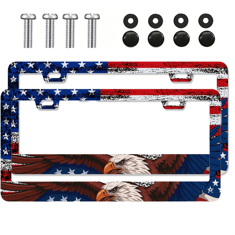 TEMU 2pcs Patriotic Eagle Printed License Plate Frames, Standard 6x12 Inches For Us/mexico/canada, Abs Plastic, Frame, License Plate Holder, Car