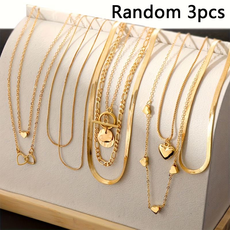 TEMU Conjunto de Collar Elegante Aleatorio de 3/6 piezas con Colgante 3D de y Geométrico, Cadena de Serpiente con Cierre OT, Ideal para Uso Diario,