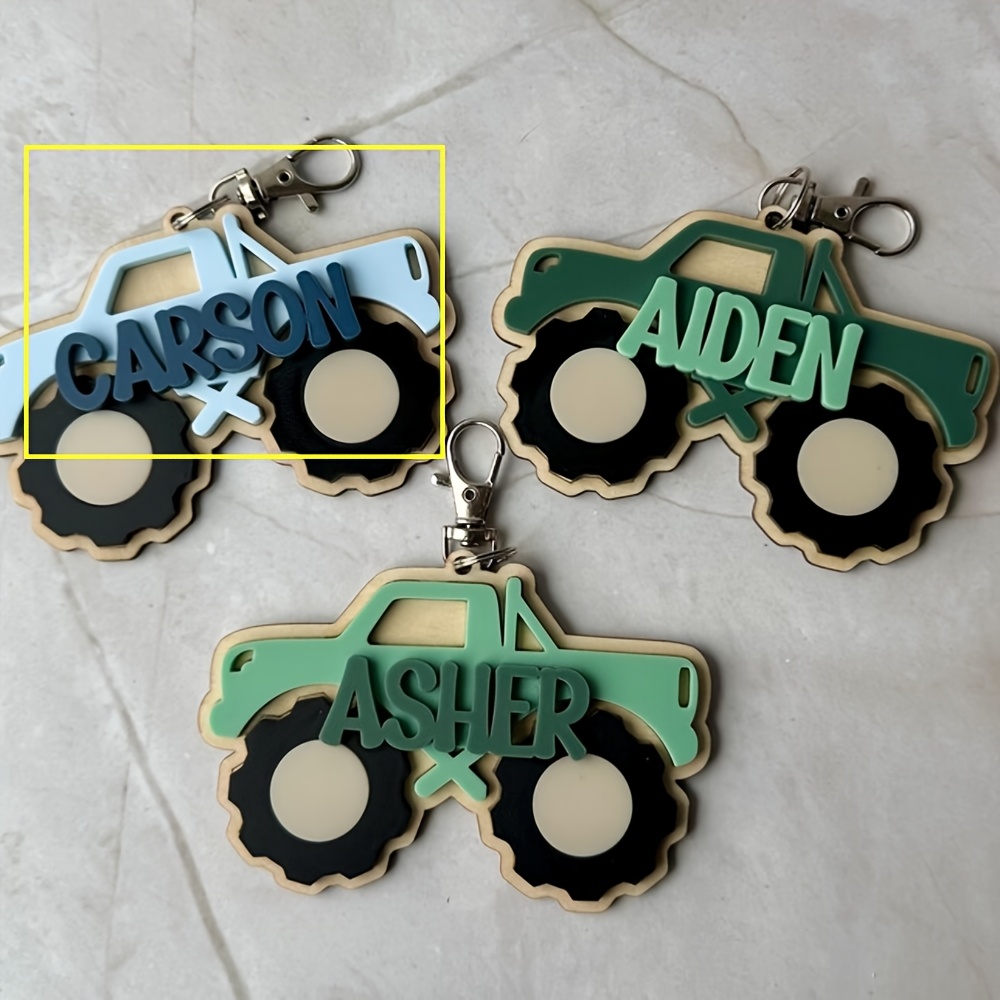 TEMU 2d Flat, Personalized Name Truck-shaped Keychain, Custom Name Men's Truck Keychain, Men's Keychain Gift, Custom Father's Day Holiday Keychain