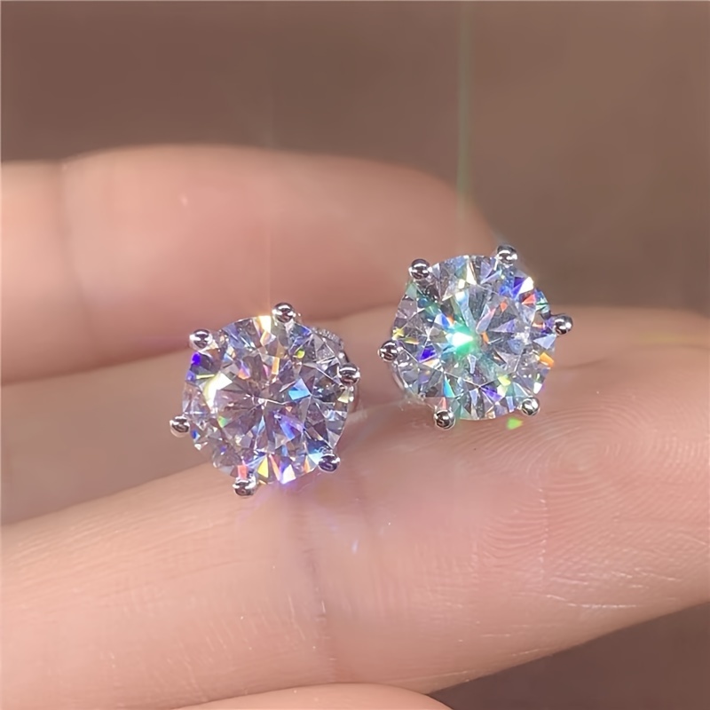 1 pair classic 6 prong 1 carat   stud earrings hypoallergenic fashion wedding accessory for banquet and party elegant   gifts for women 0