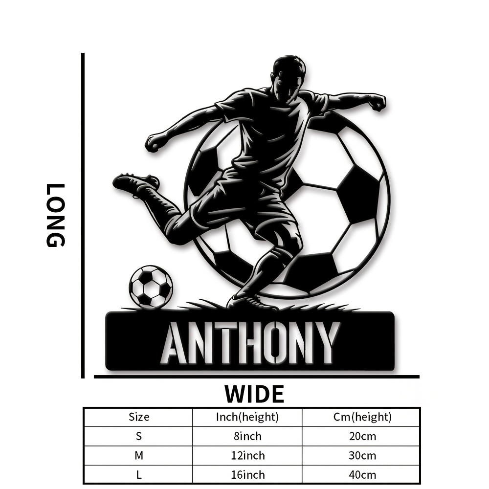 TEMU Soccer Event 2026 - 1pc Custom Football Player Metal Sign, Personalized Name Wall Art Decor, For Indoor Outdoor Living Room Decoration, Ideal