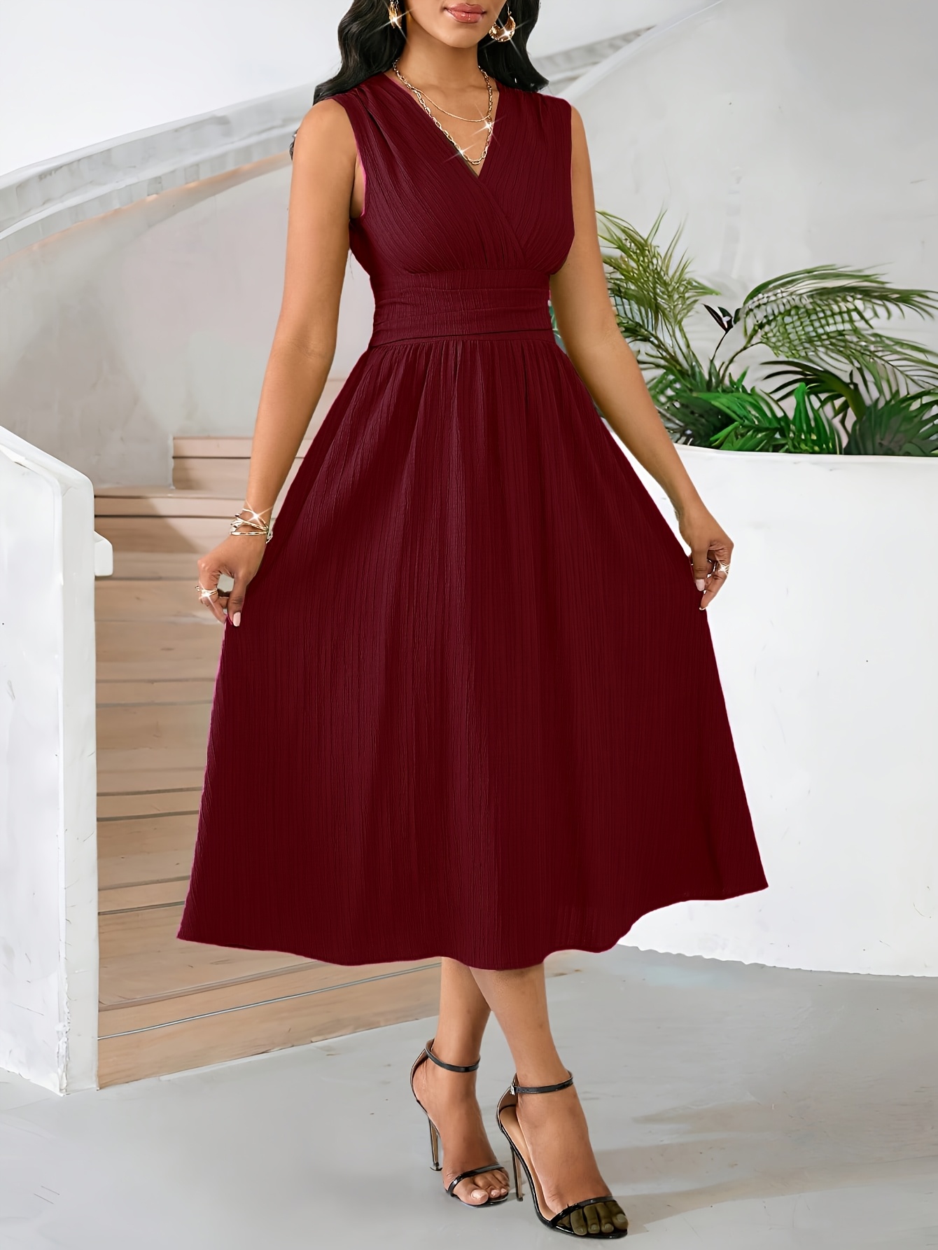 womens holiday midi dresses Long Sleeve Surplice Tiered Midi Dress with Pockets – Gypsy River Apparel main image 0