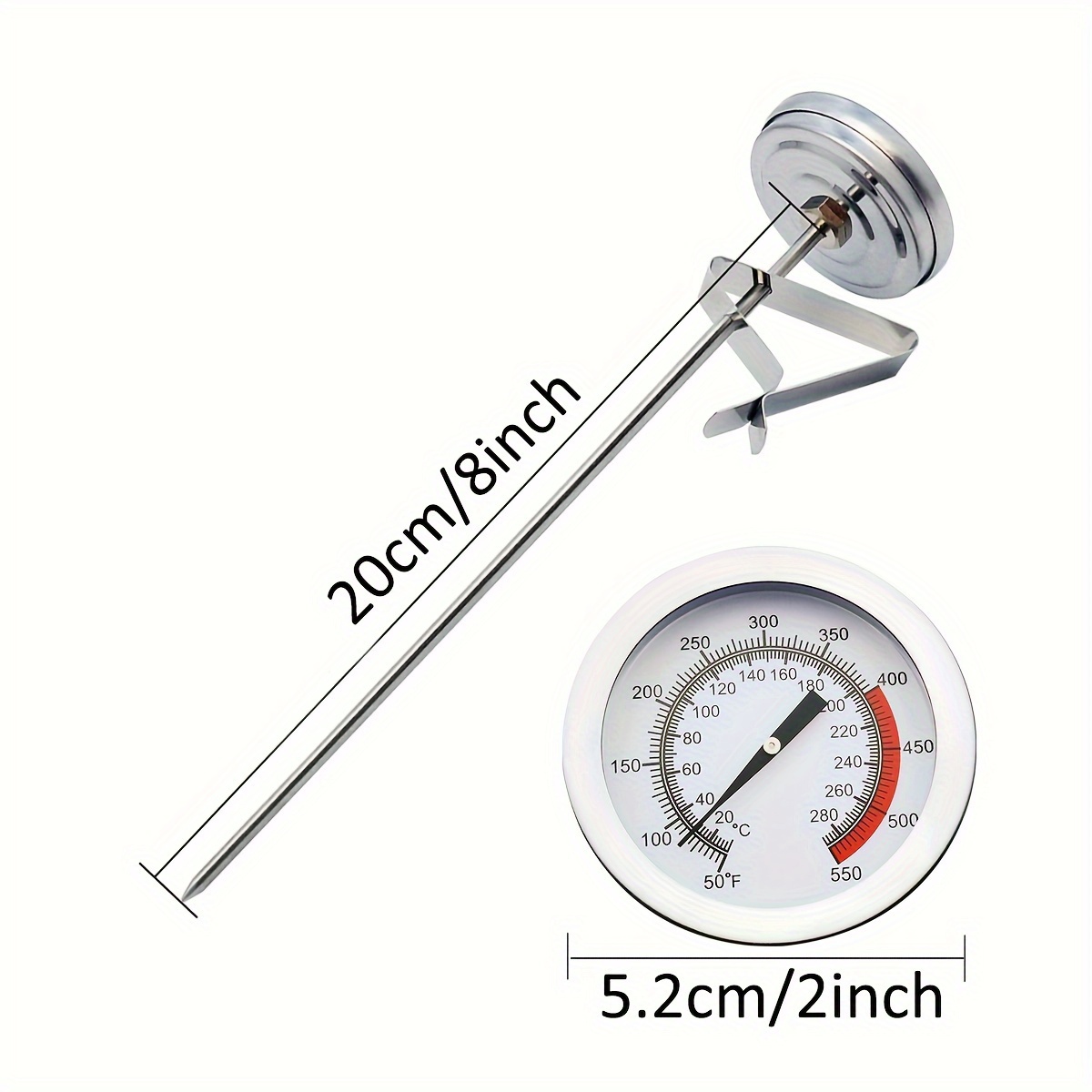 TEMU Termometro per Alimenti 1pz con Clip, Lunghezza /40cm, in Acciaio Inossidabile, Termometro per Friggere, Istantanea, Termometro per Carne,