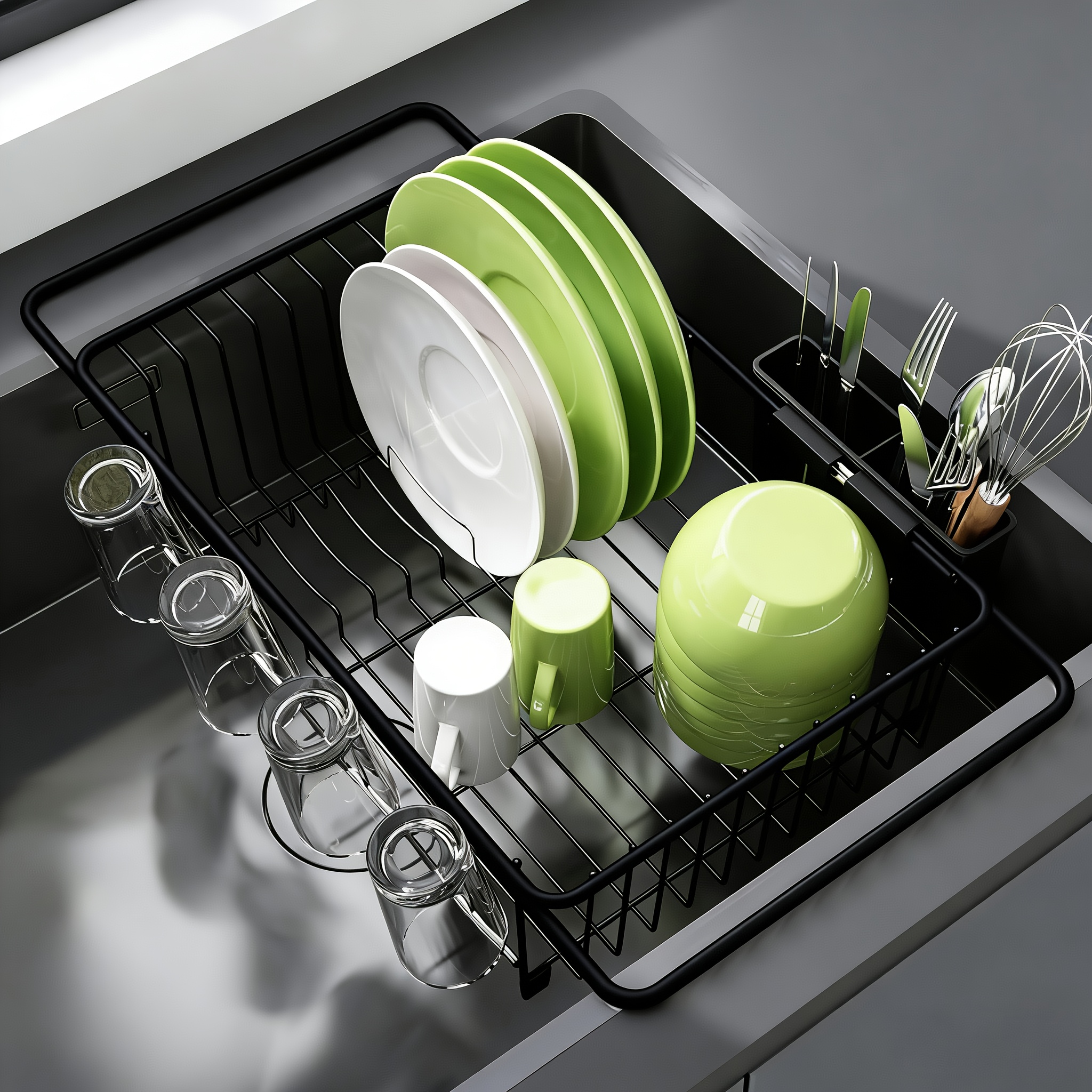 TEMU Stainless Steel Dish Drying Rack & Over-the-sink Colander Strainer Basket With Expandable Rubber Grip - Heavy-duty Sink-mounted Rack For Dish