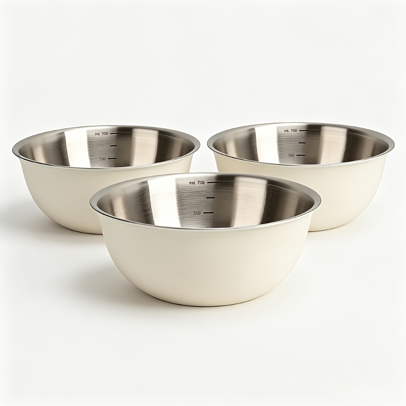 TEMU 3pcs White Painted Stainless Steel Mixing Bowl Set, Space-saving Stackable Kitchen Essential, Food Prep, Cooking, And