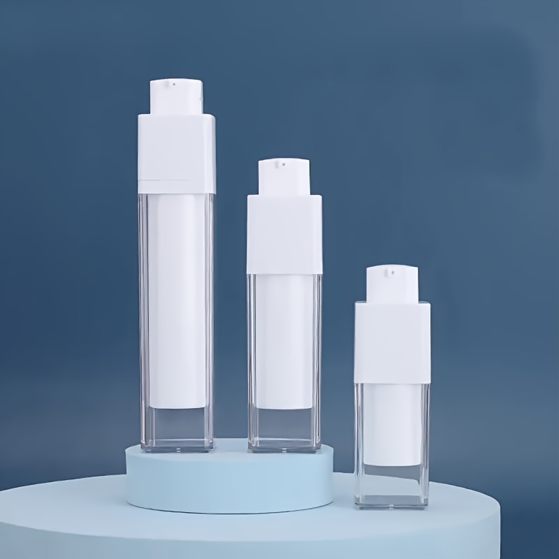3 Pack Empty Pump Press Bottle 0.51/ 1.01/ 1.69oz Empty Makeup Water Bottle Refillable Makeup Storage Container Portable Travel Cream Makeup Water Bottle - Square