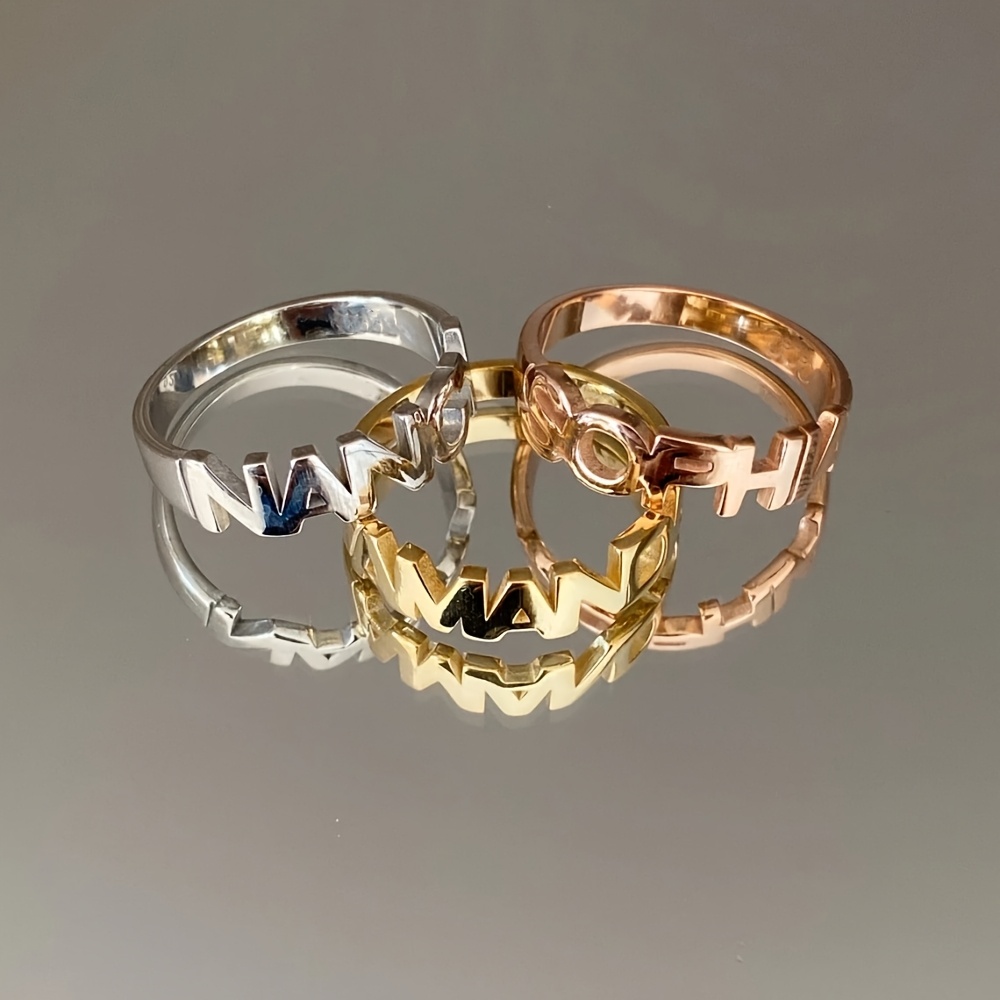 Custom Name Golden Stainless Steel Ring, Elegant Monogrammed Band