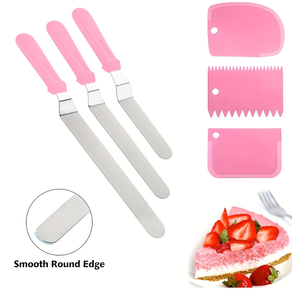 Image of 6pcs Angled Cake Spatula Set, In 6/8/10 Inches, Made From Ultra-high Strength, Thick, Flexible, And Elastic Materials. Ideal For Cutting And Transferring Cakes, Pastries, Desserts, Bread, Dough