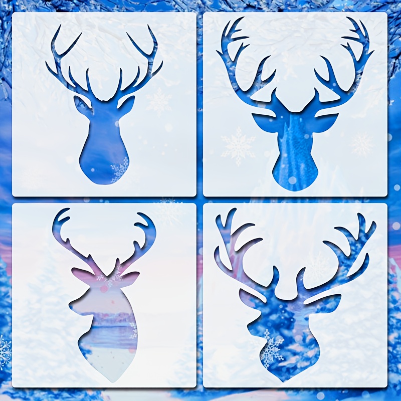 Image of Set Of 4 Reusable Deer Stencils For Projects, Featuring Animal Silhouette Designs For Wall Signs, Canvas, Furniture, And Craft Supplies