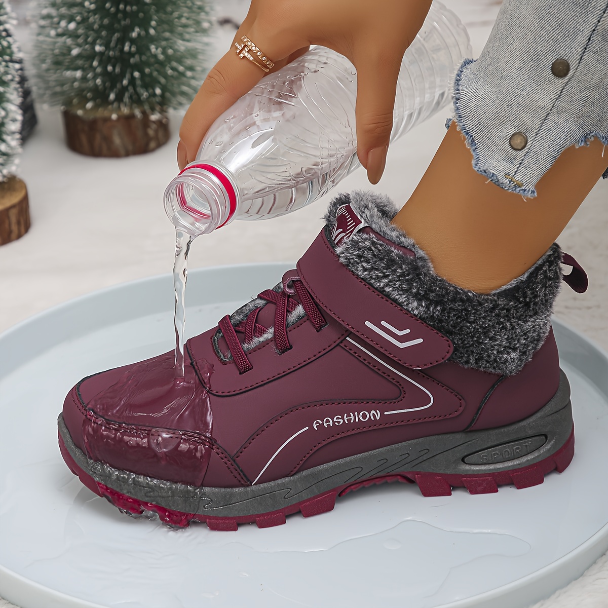 womens thick soled   calf snow boots warm winter boots with plush lining non slip rubber sole pu synthetic cover upper lightweight cold weather shoes for   everyday use autumn winter footwear winter boots 7